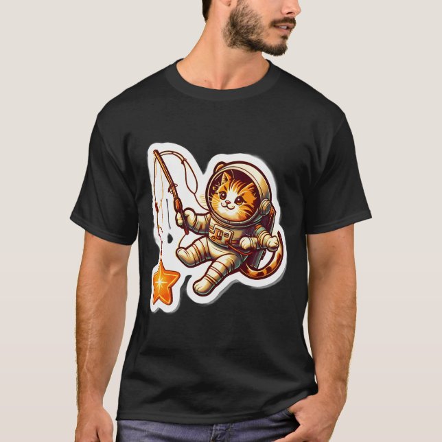 T-shirt Chat astronaute rétro pêchant des étoiles (Devant)