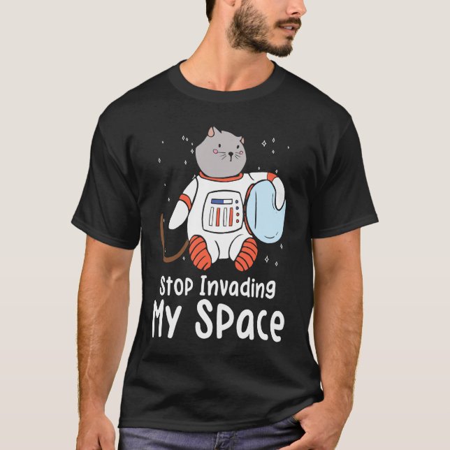 T-shirt Chat astronaute ronronnant dans l'espace  vaisseau (Devant)