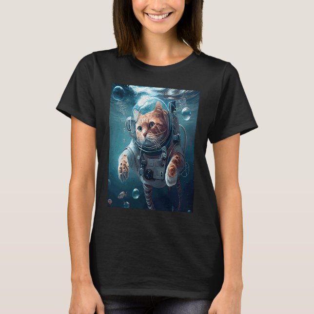 T-shirt Chat Astronaute Sous l'eau (Devant)