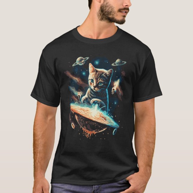 T-shirt Chat Astronaute Spatial Chat Ufo Planètes Galaxie  (Devant)