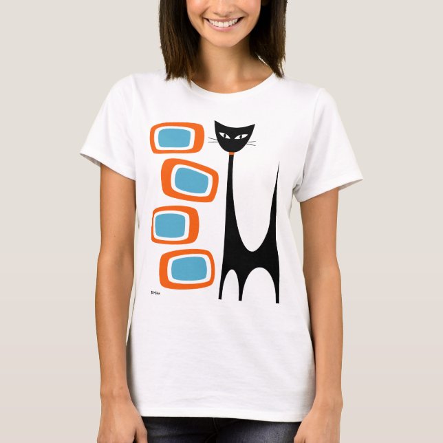 T-shirt Chat atomique du milieu du siècle avec orang et ob (Devant)