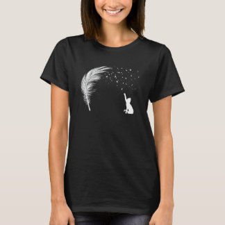 T-shirt Chat Attrapant Plume Feuilles Volantes Rue Fraîche