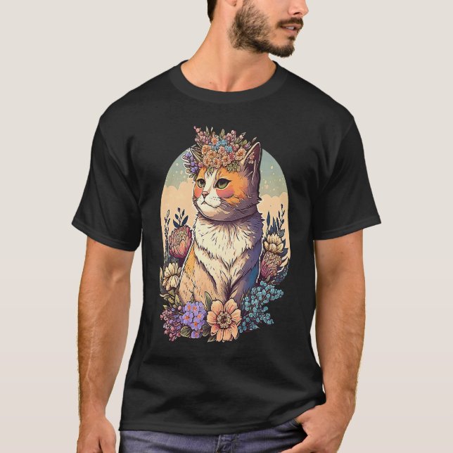T-shirt Chat au couronne de fleurs  3 (Devant)