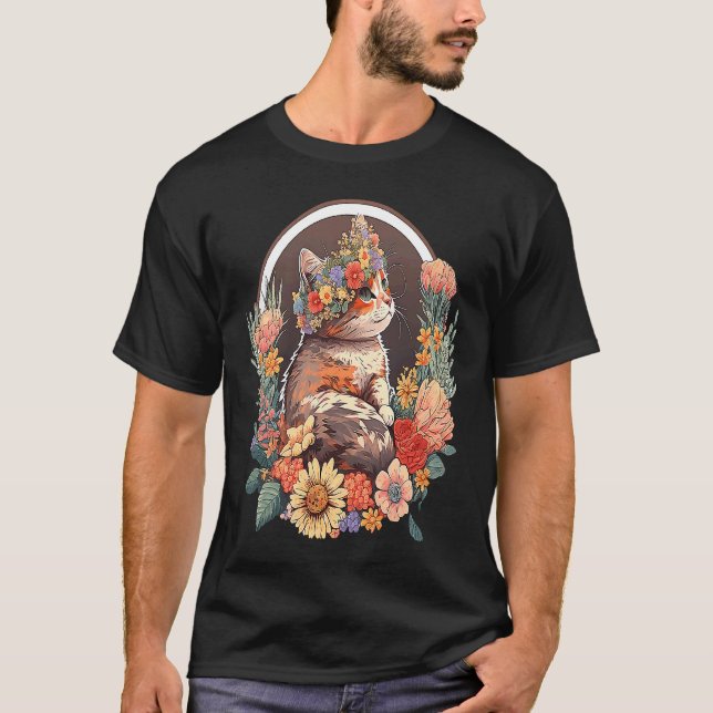 T-shirt Chat au couronne de fleurs  5 (Devant)