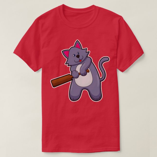 T-shirt Chat au cricket avec batte de cricket (Design devant)