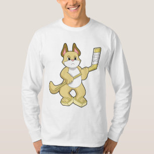T-shirt Chat au hockey sur glace avec bâton de hockey sur 