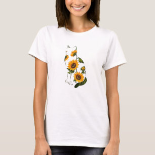 T-shirt Chat au tournesol en ligne artistique