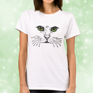 T-shirt Chat au visage aux yeux verts et moustaches