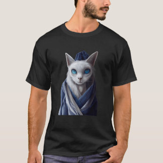 T-shirt Chat au visage triste aux yeux bleus avec fourrure