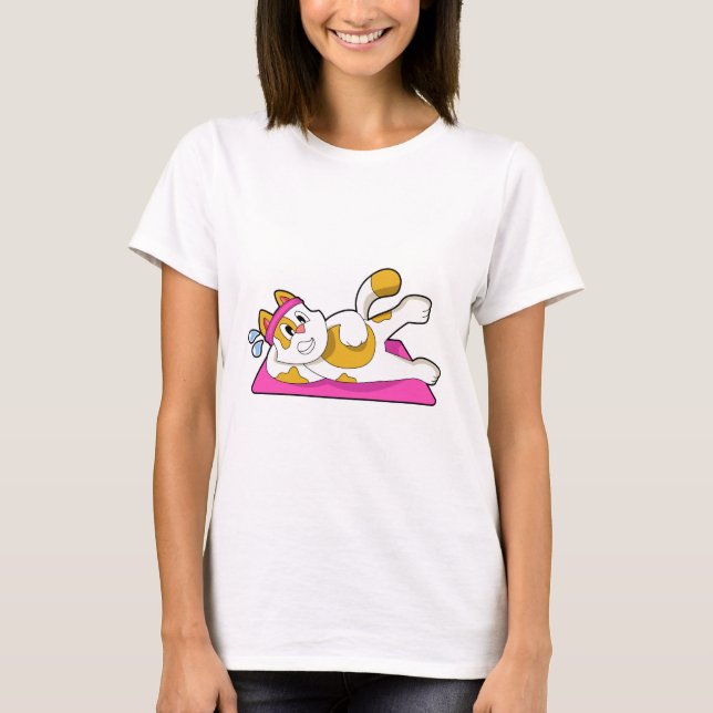 T-shirt Chat au yoga exercice d'étirement (Devant)