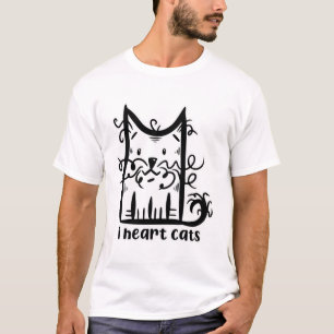 T-shirt Chat aux cheveux bouclés désordonné Je cœur de cha