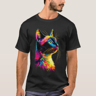 T-shirt Chat aux couleurs arc-en-ciel colorées Popart Meow