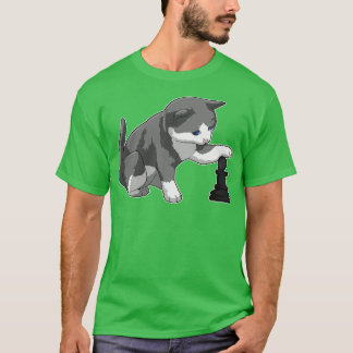 T-shirt Chat aux échecs avec pièce d'échecs Évêque