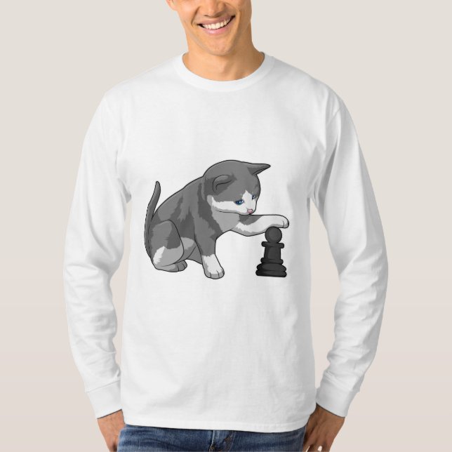 T-shirt Chat aux échecs avec pièce d'échecs Évêque (Devant)