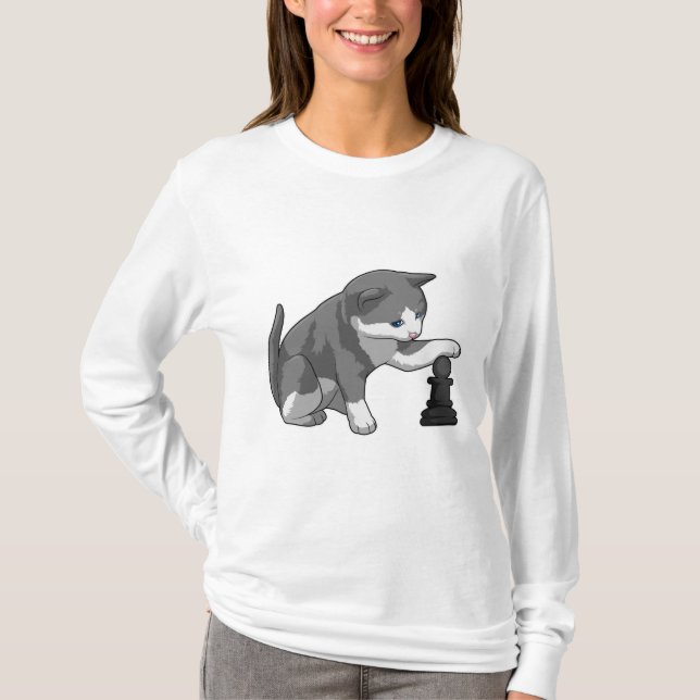 T-shirt Chat aux échecs avec pièce d'échecs Évêque (Devant)
