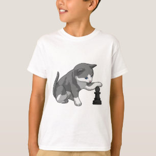 T-shirt Chat aux échecs avec pièce d'échecs Évêque
