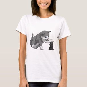 T-shirt Chat aux échecs avec pièce d'échecs Évêque