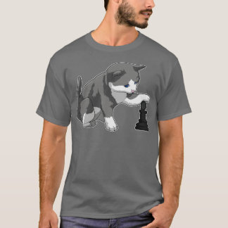 T-shirt Chat aux échecs avec pièce d'échecs Évêque
