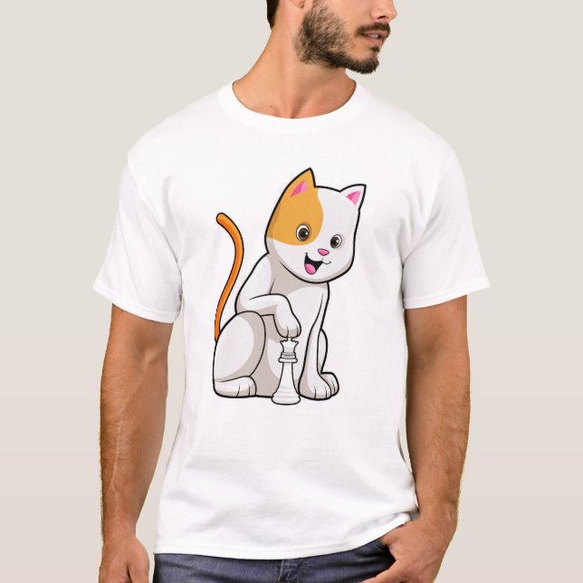 T-shirt Chat aux échecs avec pièce d'échecs Pawn (Devant)