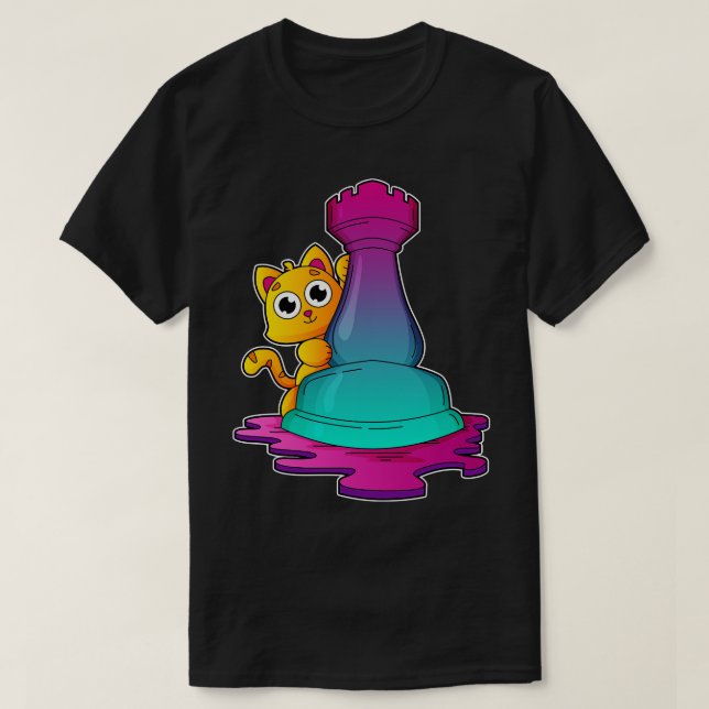 T-shirt Chat aux échecs avec pièce d'échecs Roche (Design devant)