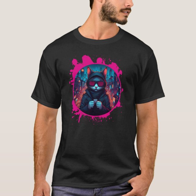 T-shirt Chat aux Lunettes de soleil élégantes (Devant)