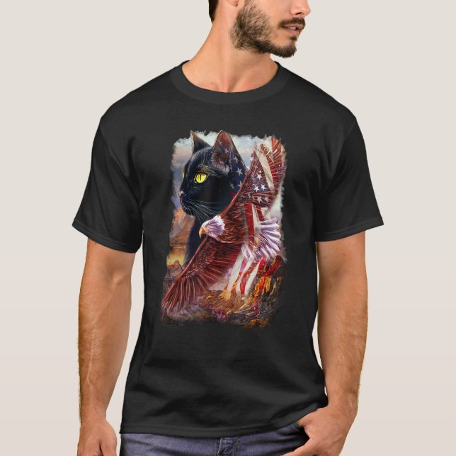 T-shirt Chat avec aigle américain (Devant)