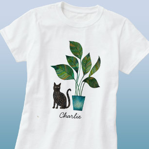 T-shirt Chat avec aquarelle Plante pointillé Personnalisé