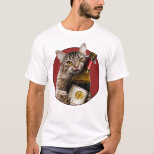 T-shirt Chat Avec Bouteille De Vin