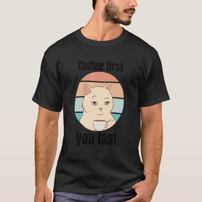 T-shirt chat avec café bureau trucs amusants 7 (Devant)