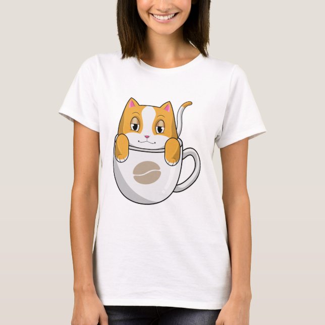 T-shirt Chat avec café Coupe (Devant)