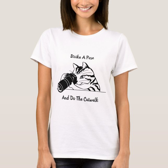 T-shirt Chat Avec Caméra Noir Et Blanc (Devant)