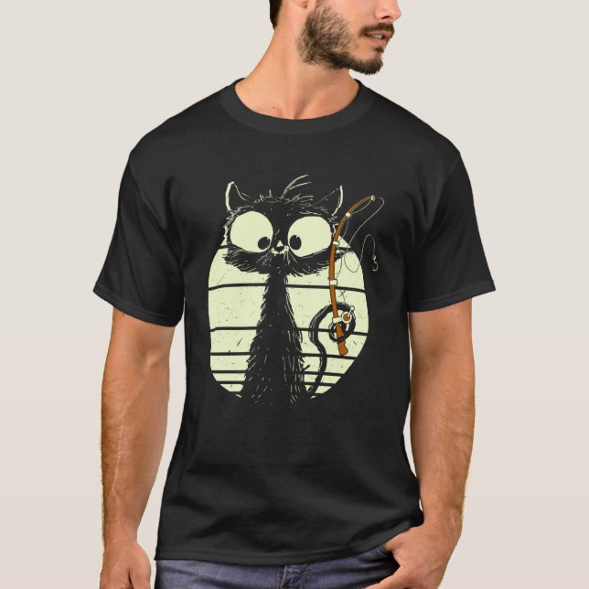 T-shirt Chat avec canne à pêche Chat de pêche Chat mignon (Devant)