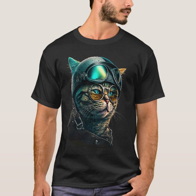 T-shirt Chat avec casque de motard  Chats (Devant)