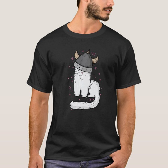 T-shirt Chat avec casque de Viking et griffes (Devant)