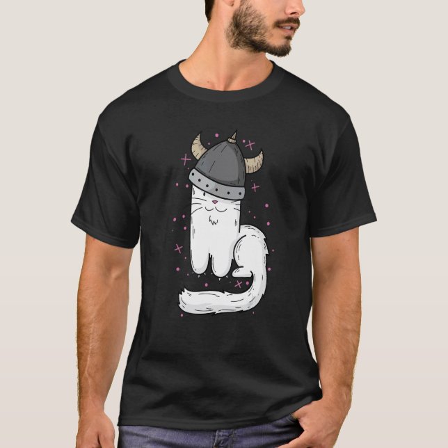 T-shirt Chat Avec Casque De Viking Et Griffes (Devant)