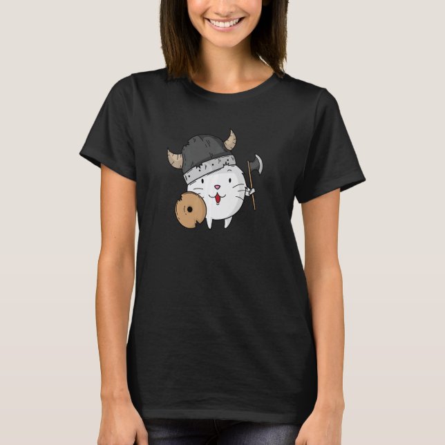 T-shirt Chat avec casque de Viking hache et bouclier (Devant)