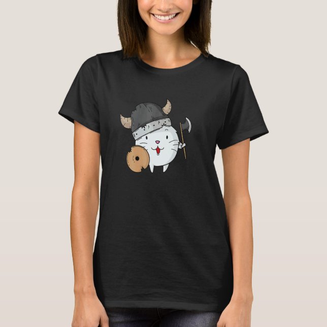 T-shirt Chat avec casque viking hache et bouclier (Devant)