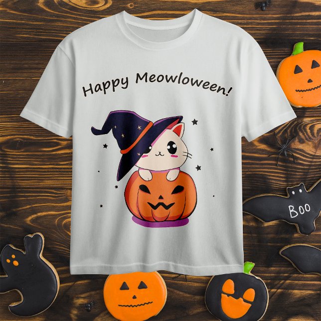 T-shirt Chat avec casquette sorcier à Halloween Jack-O-Lan (Créateur téléchargé)