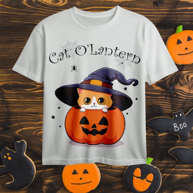 T-shirt Chat avec casquette sorcier à Halloween Jack-O-Lan (Créateur téléchargé)