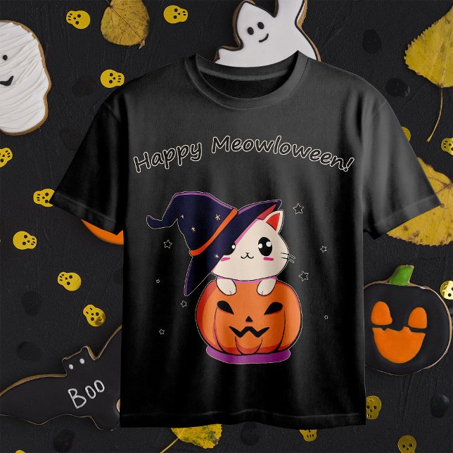 T-shirt Chat avec casquette sorcier à Halloween Jack-O-Lan (Créateur téléchargé)
