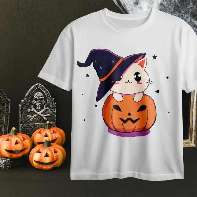 T-shirt Chat avec casquette sorcier à Halloween Jack-O-Lan (Créateur téléchargé)