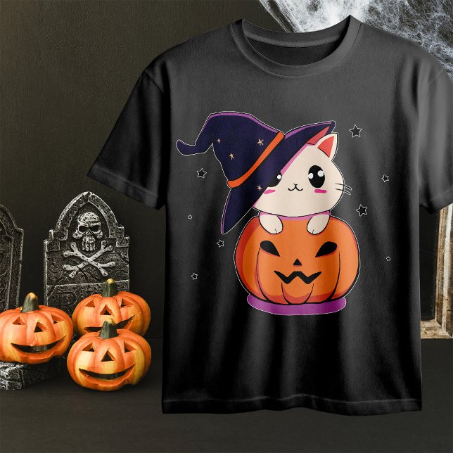 T-shirt Chat avec casquette sorcier à Halloween Jack-O-Lan (Créateur téléchargé)