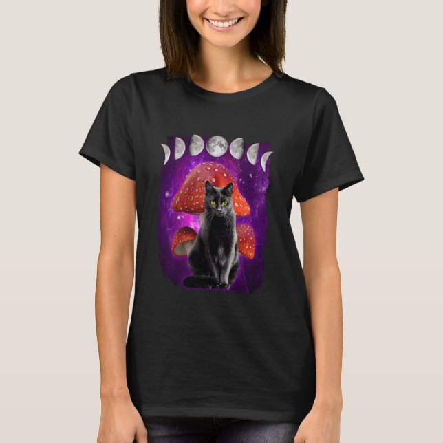 T-shirt Chat avec Champignon Phases de Lune dans l'Espace  (Devant)