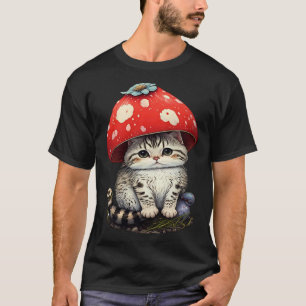 T-shirt Chat avec chapeau de champignon Mignon Cottage Cor