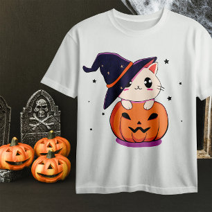 T-shirt Chat avec chapeau de sorcière dans une citrouille 