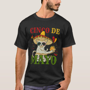 T-shirt Chat Avec Chapeau Mexicain Et Taco 5 Cinco De May