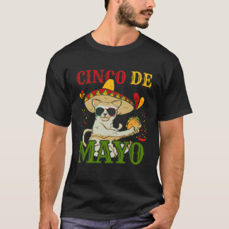 T-shirt Chat Avec Chapeau Mexicain Et Taco 5 Cinco De May