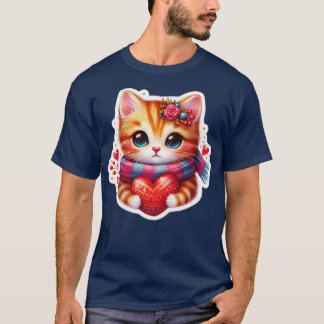 T-shirt chat avec coeur mignons animaux valentines jour TS