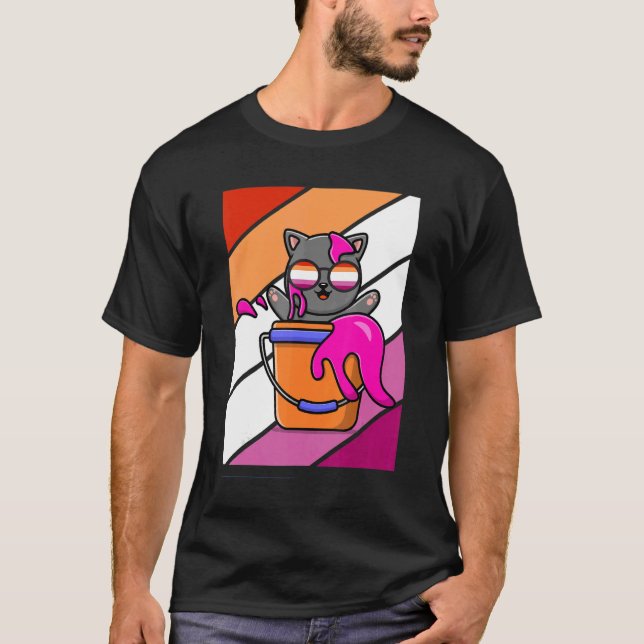 T-shirt Chat Avec Couleurs Fierté Drapeau Lesbien Lgbtq Fi (Devant)