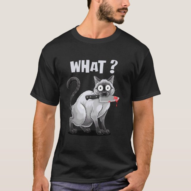 T-shirt Chat avec Couteau Drôle Chats Mème Tee Chat Quoi S (Devant)